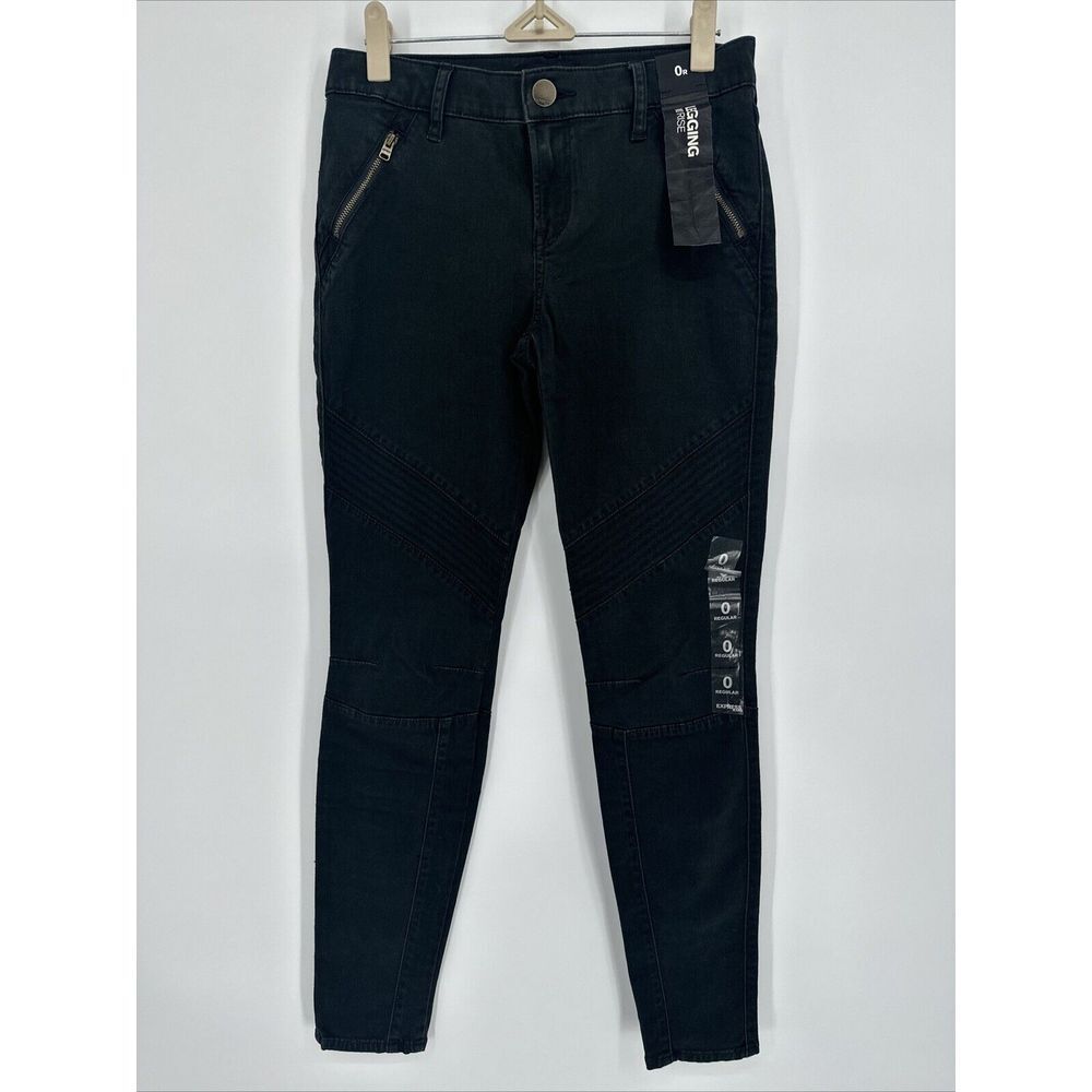 Express Jeans Size 0R Womens Black Legging Pants Stretch Mid Rise Zipped Pockets
